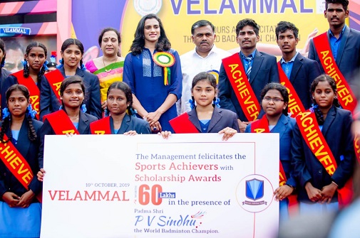 Indian Badminton Champion P V Sindhu visited Velammal Group Institutions on 10th October 2019