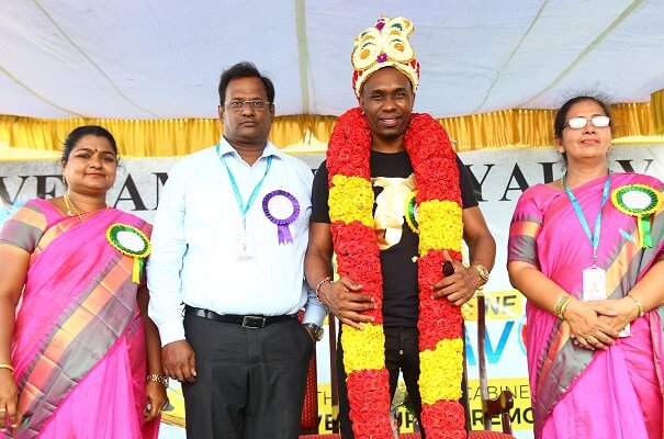 Dwayne Bravo, International Cricketer visits Velammal Vidyalaya, Mangadu on 1st July,2019